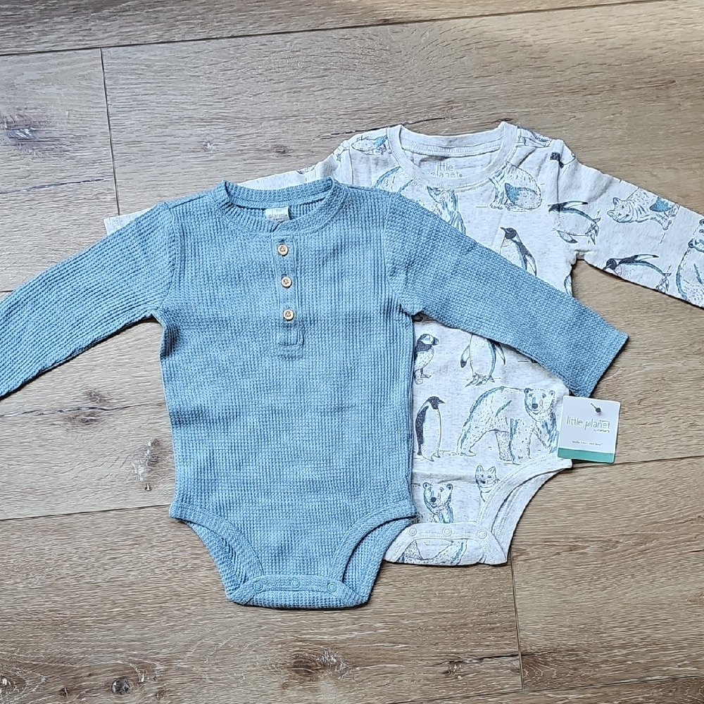 Cozy Blue and Cream Animal Print Bodysuit Set